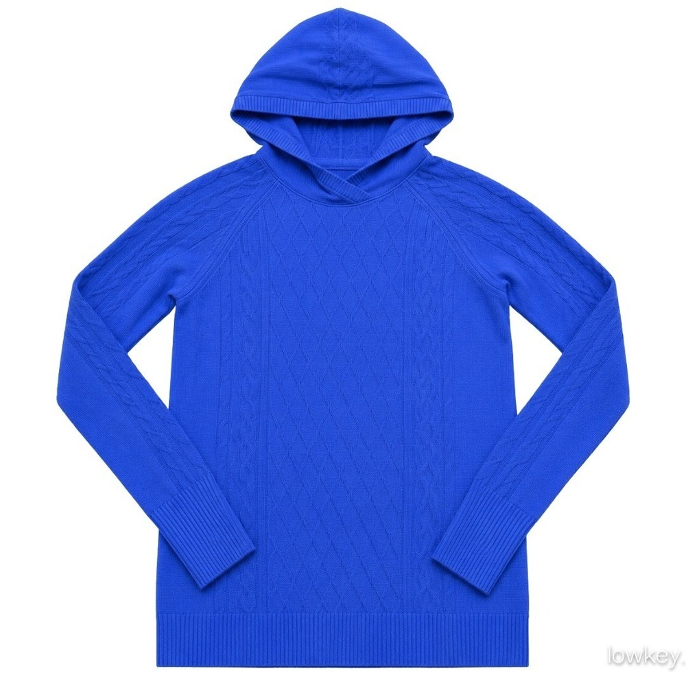 Lululemon Rest Less Hoodie Blue Jacquard Knit Seamless Pullover Sweater